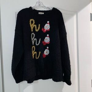 Woman’s black long sleeve snowman sweater size L brand is Peach Love  new